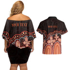 Australia Indigenous Personalized Couples Matching Off Shoulder Short Dress and Hawaiian Shirt Fight Leukemia Orange Ribbons - Aussie Hoodie