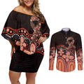 Australia Indigenous Personalized Couples Matching Off Shoulder Short Dress and Long Sleeve Button Shirt Fight Leukemia Orange Ribbons - Aussie Hoodie