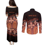 Australia Indigenous Personalized Couples Matching Puletasi and Long Sleeve Button Shirt Fight Leukemia Orange Ribbons - Aussie Hoodie