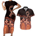 Australia Indigenous Personalized Couples Matching Short Sleeve Bodycon Dress and Hawaiian Shirt Fight Leukemia Orange Ribbons - Aussie Hoodie