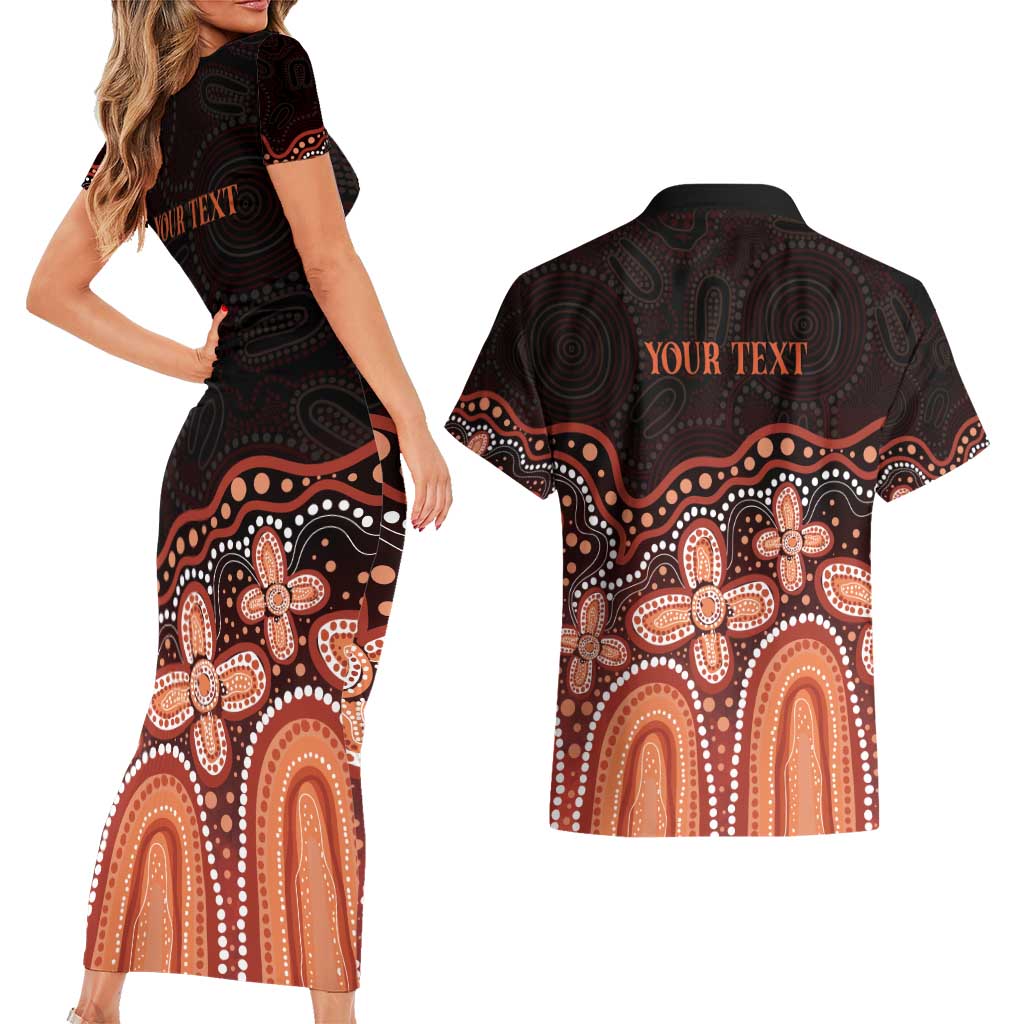 Australia Indigenous Personalized Couples Matching Short Sleeve Bodycon Dress and Hawaiian Shirt Fight Leukemia Orange Ribbons - Aussie Hoodie