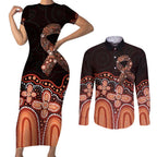 Australia Indigenous Personalized Couples Matching Short Sleeve Bodycon Dress and Long Sleeve Button Shirt Fight Leukemia Orange Ribbons - Aussie Hoodie