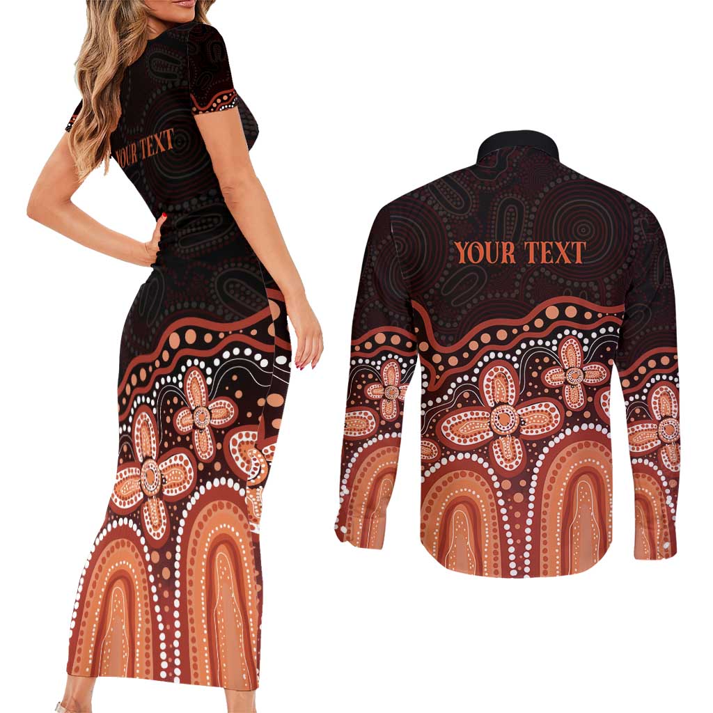 Australia Indigenous Personalized Couples Matching Short Sleeve Bodycon Dress and Long Sleeve Button Shirt Fight Leukemia Orange Ribbons - Aussie Hoodie
