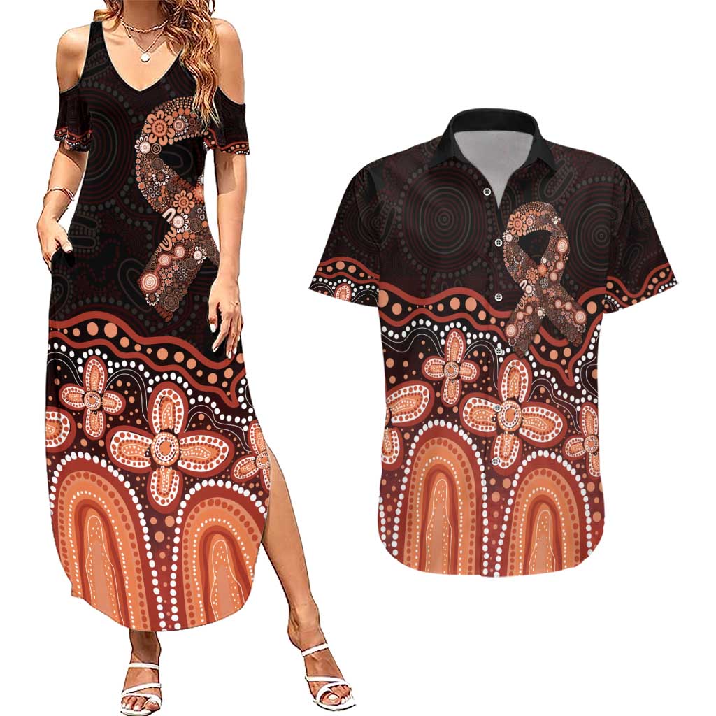 Australia Indigenous Personalized Couples Matching Summer Maxi Dress and Hawaiian Shirt Fight Leukemia Orange Ribbons - Aussie Hoodie