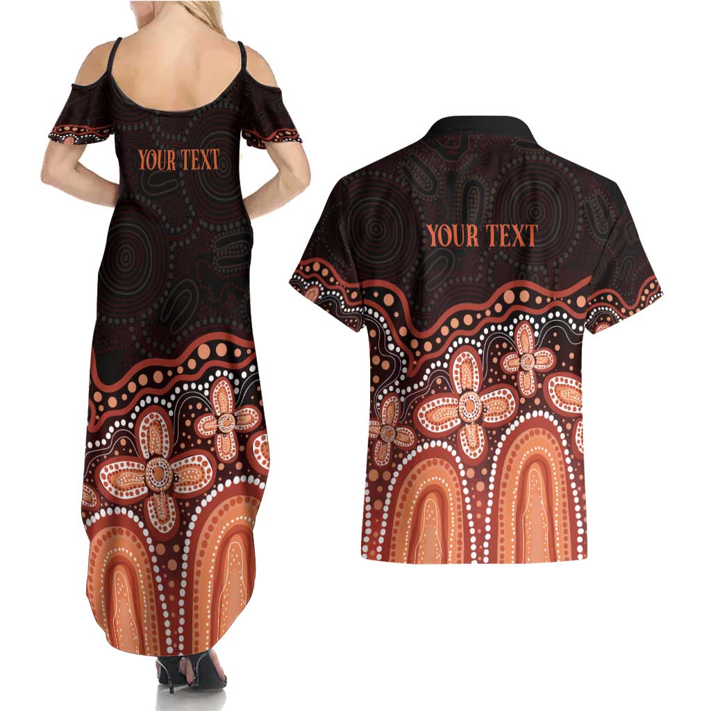 Australia Indigenous Personalized Couples Matching Summer Maxi Dress and Hawaiian Shirt Fight Leukemia Orange Ribbons - Aussie Hoodie