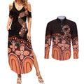 Australia Indigenous Personalized Couples Matching Summer Maxi Dress and Long Sleeve Button Shirt Fight Leukemia Orange Ribbons - Aussie Hoodie