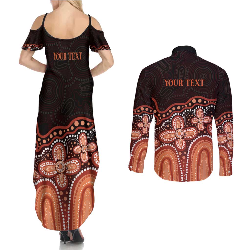 Australia Indigenous Personalized Couples Matching Summer Maxi Dress and Long Sleeve Button Shirt Fight Leukemia Orange Ribbons - Aussie Hoodie