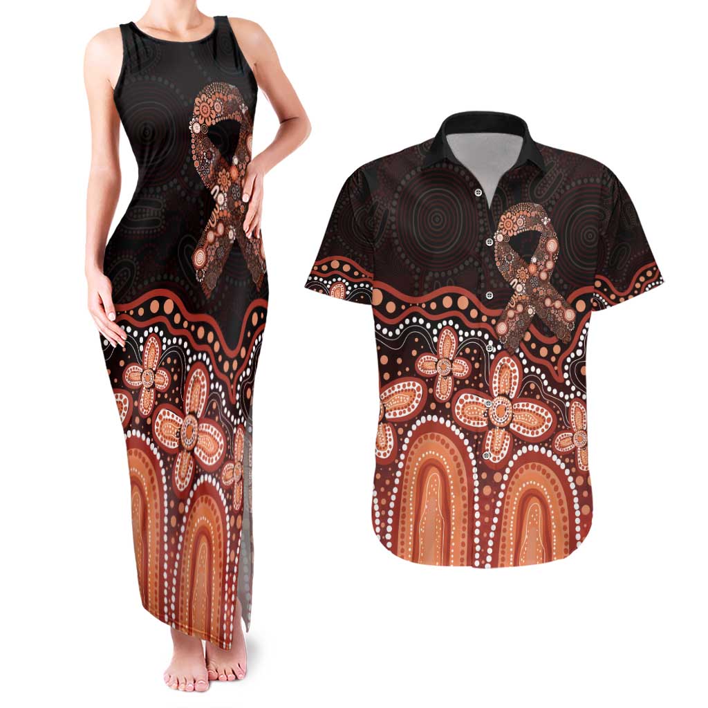 Australia Indigenous Personalized Couples Matching Tank Maxi Dress and Hawaiian Shirt Fight Leukemia Orange Ribbons - Aussie Hoodie