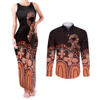 Australia Indigenous Personalized Couples Matching Tank Maxi Dress and Long Sleeve Button Shirt Fight Leukemia Orange Ribbons - Aussie Hoodie