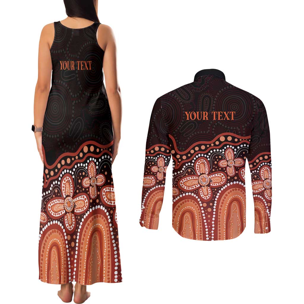 Australia Indigenous Personalized Couples Matching Tank Maxi Dress and Long Sleeve Button Shirt Fight Leukemia Orange Ribbons - Aussie Hoodie