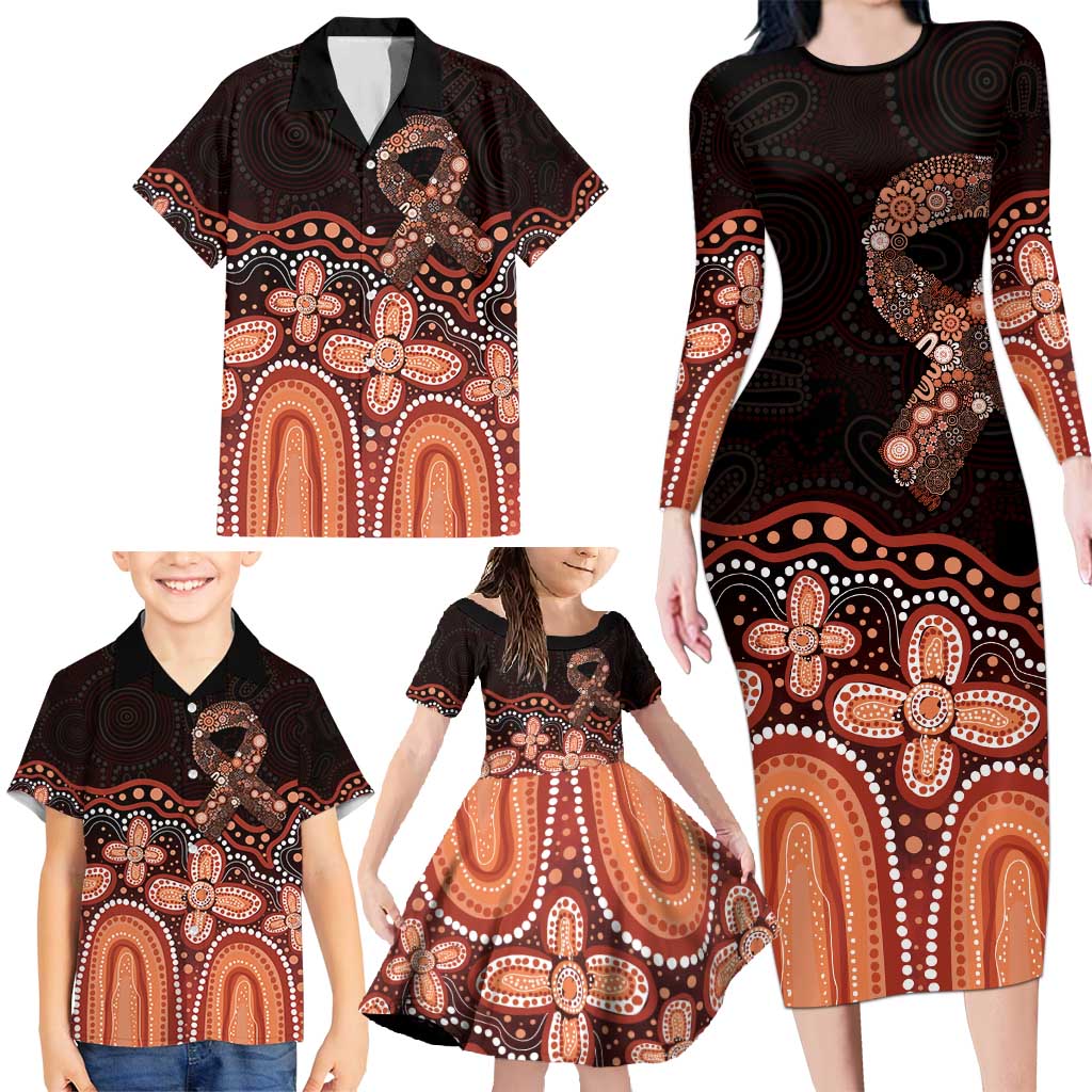 Australia Indigenous Personalized Family Matching Long Sleeve Bodycon Dress and Hawaiian Shirt Fight Leukemia Orange Ribbons - Aussie Hoodie