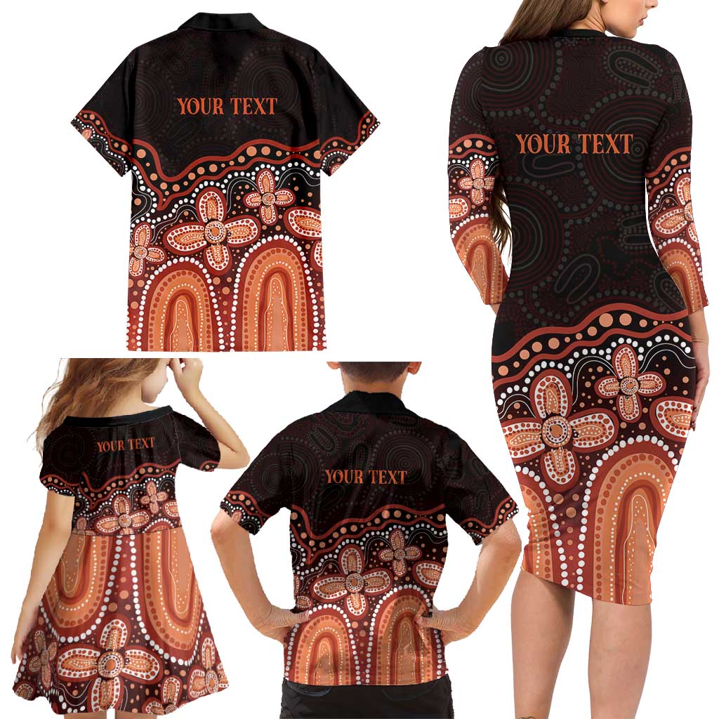 Australia Indigenous Personalized Family Matching Long Sleeve Bodycon Dress and Hawaiian Shirt Fight Leukemia Orange Ribbons - Aussie Hoodie