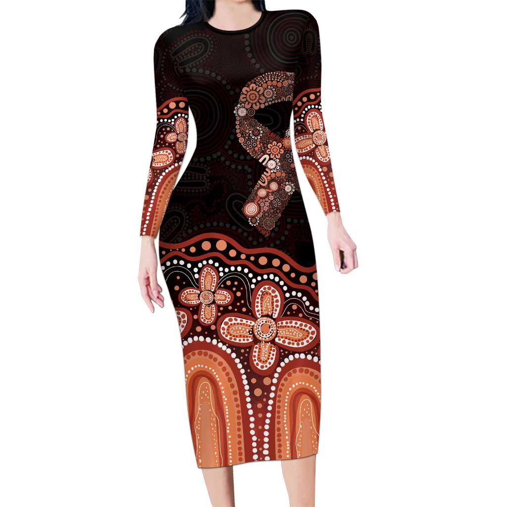 Australia Indigenous Personalized Family Matching Long Sleeve Bodycon Dress and Hawaiian Shirt Fight Leukemia Orange Ribbons - Aussie Hoodie