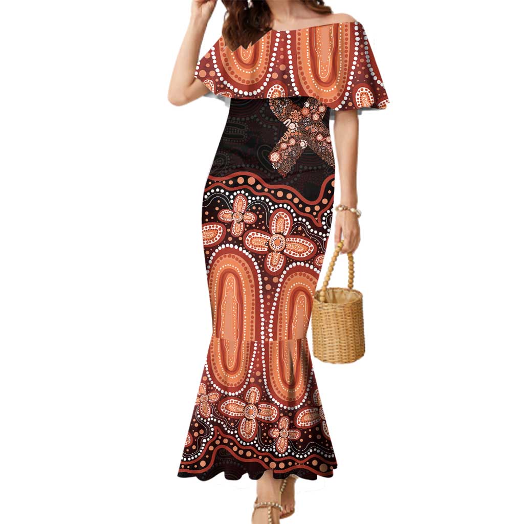 Australia Indigenous Personalized Family Matching Mermaid Dress and Hawaiian Shirt Fight Leukemia Orange Ribbons - Aussie Hoodie