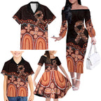 Australia Indigenous Personalized Family Matching Off The Shoulder Long Sleeve Dress and Hawaiian Shirt Fight Leukemia Orange Ribbons - Aussie Hoodie