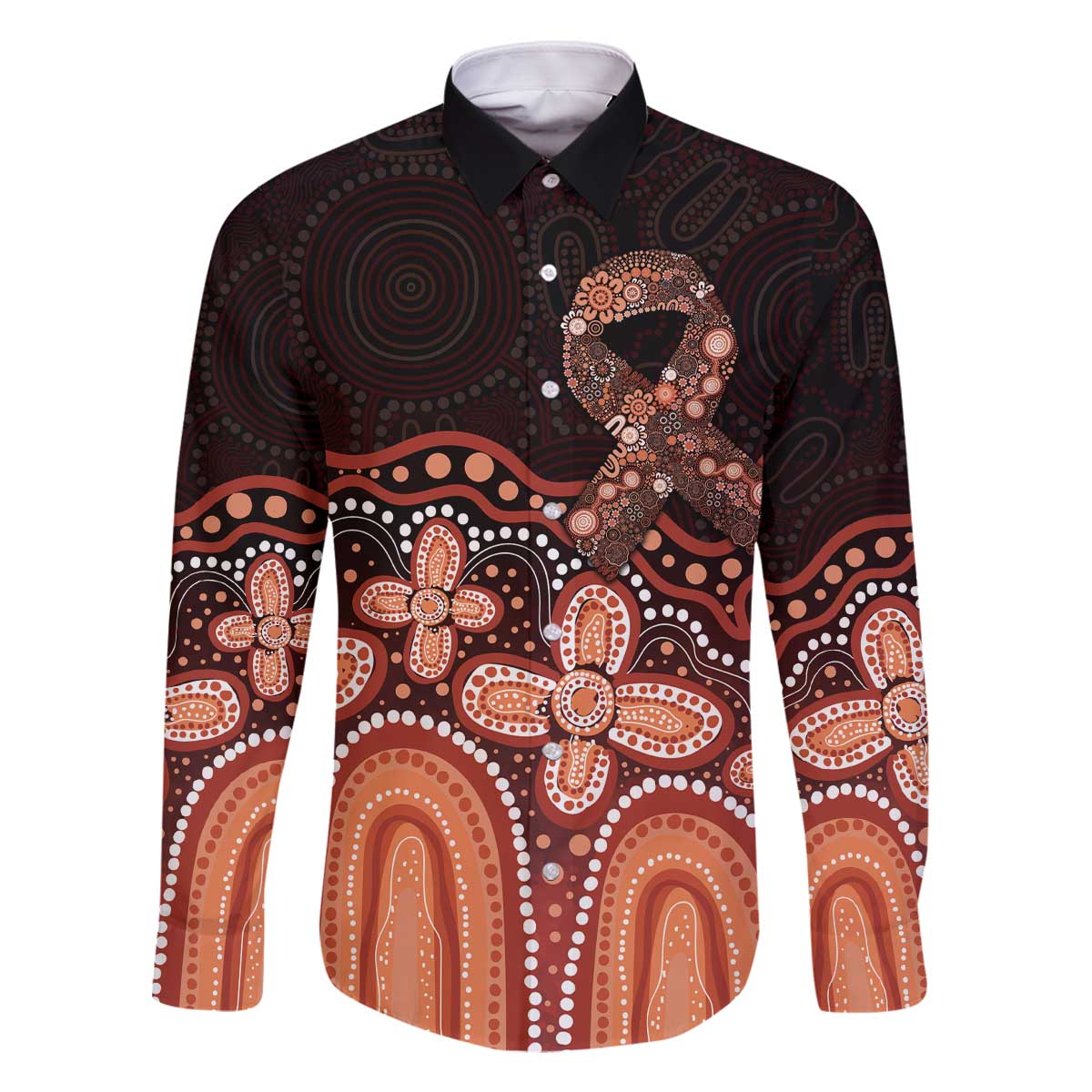 Australia Indigenous Personalized Family Matching Off The Shoulder Long Sleeve Dress and Hawaiian Shirt Fight Leukemia Orange Ribbons - Aussie Hoodie