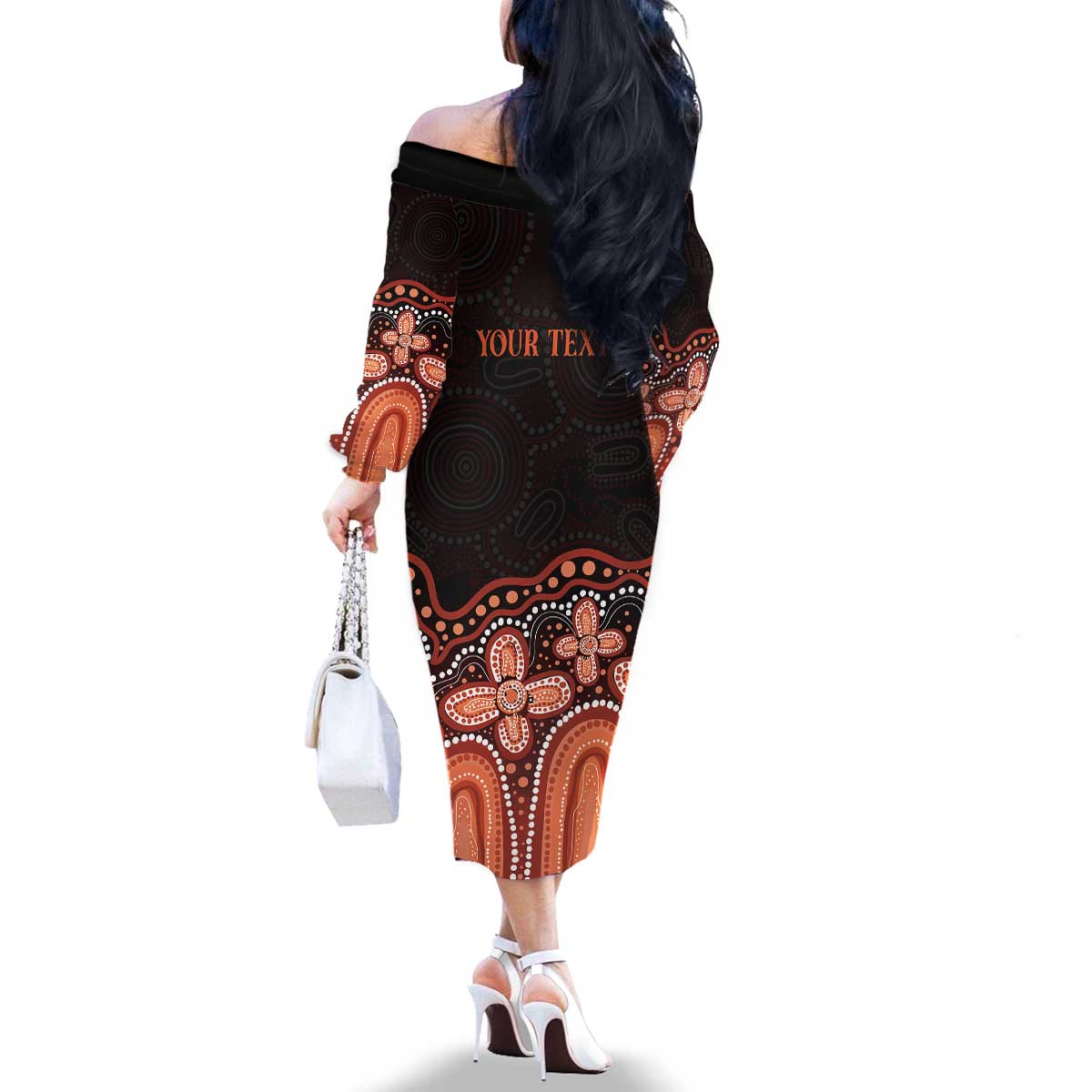 Australia Indigenous Personalized Family Matching Off The Shoulder Long Sleeve Dress and Hawaiian Shirt Fight Leukemia Orange Ribbons - Aussie Hoodie