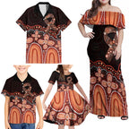 Australia Indigenous Personalized Family Matching Off Shoulder Maxi Dress and Hawaiian Shirt Fight Leukemia Orange Ribbons - Aussie Hoodie