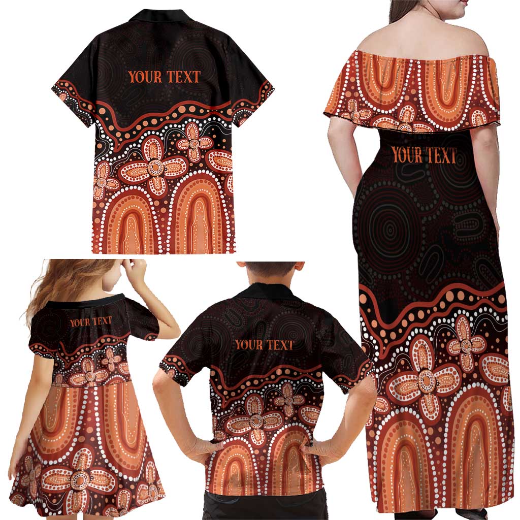 Australia Indigenous Personalized Family Matching Off Shoulder Maxi Dress and Hawaiian Shirt Fight Leukemia Orange Ribbons - Aussie Hoodie