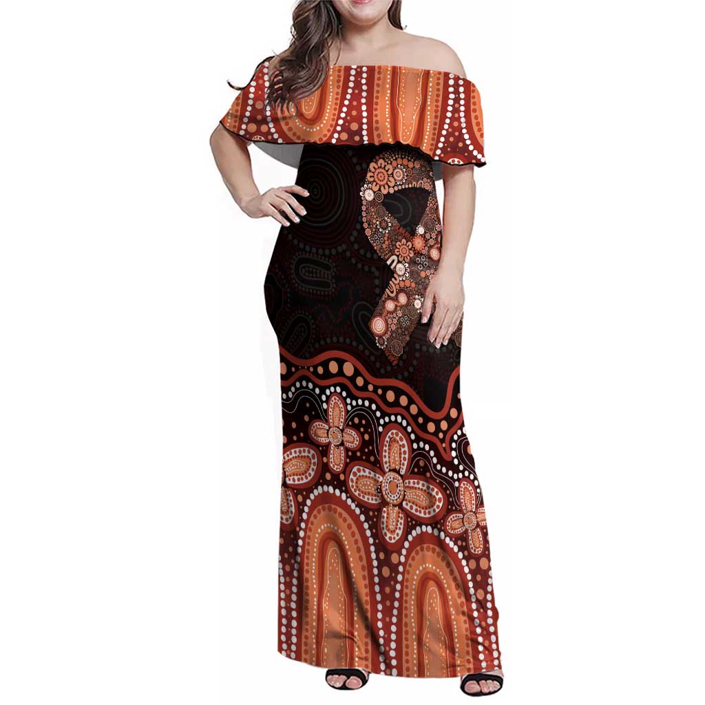 Australia Indigenous Personalized Family Matching Off Shoulder Maxi Dress and Hawaiian Shirt Fight Leukemia Orange Ribbons - Aussie Hoodie