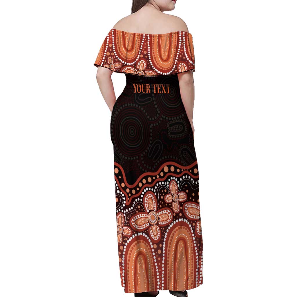 Australia Indigenous Personalized Family Matching Off Shoulder Maxi Dress and Hawaiian Shirt Fight Leukemia Orange Ribbons - Aussie Hoodie