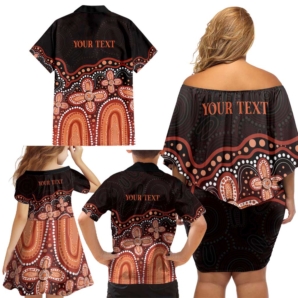 Australia Indigenous Personalized Family Matching Off Shoulder Short Dress and Hawaiian Shirt Fight Leukemia Orange Ribbons - Aussie Hoodie
