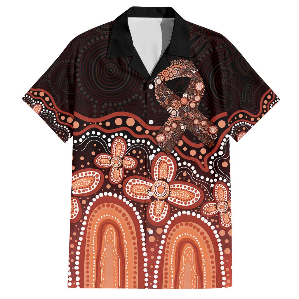Australia Indigenous Personalized Family Matching Off Shoulder Short Dress and Hawaiian Shirt Fight Leukemia Orange Ribbons - Aussie Hoodie