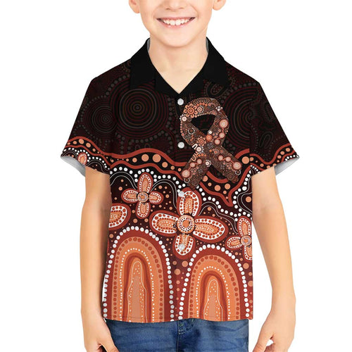 Australia Indigenous Personalized Family Matching Off Shoulder Short Dress and Hawaiian Shirt Fight Leukemia Orange Ribbons - Aussie Hoodie