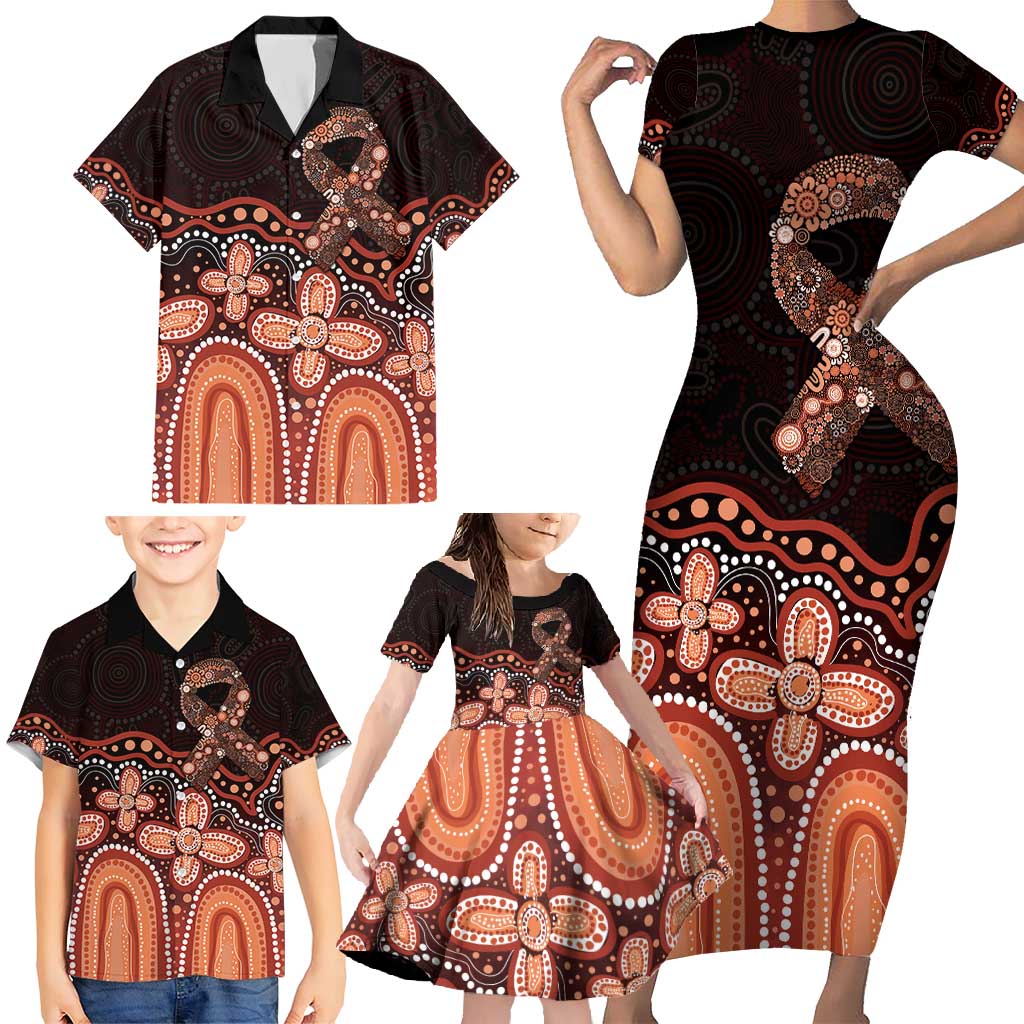 Australia Indigenous Personalized Family Matching Short Sleeve Bodycon Dress and Hawaiian Shirt Fight Leukemia Orange Ribbons - Aussie Hoodie