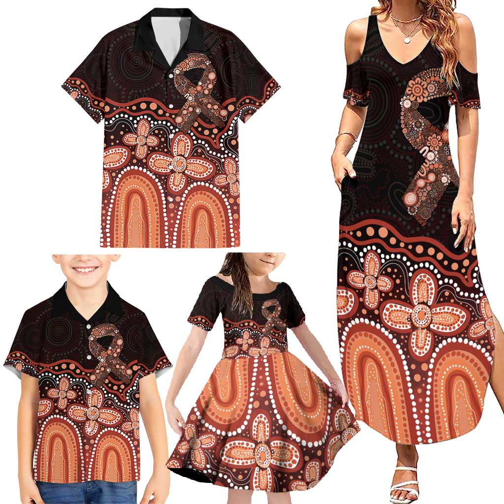 Australia Indigenous Personalized Family Matching Summer Maxi Dress and Hawaiian Shirt Fight Leukemia Orange Ribbons - Aussie Hoodie