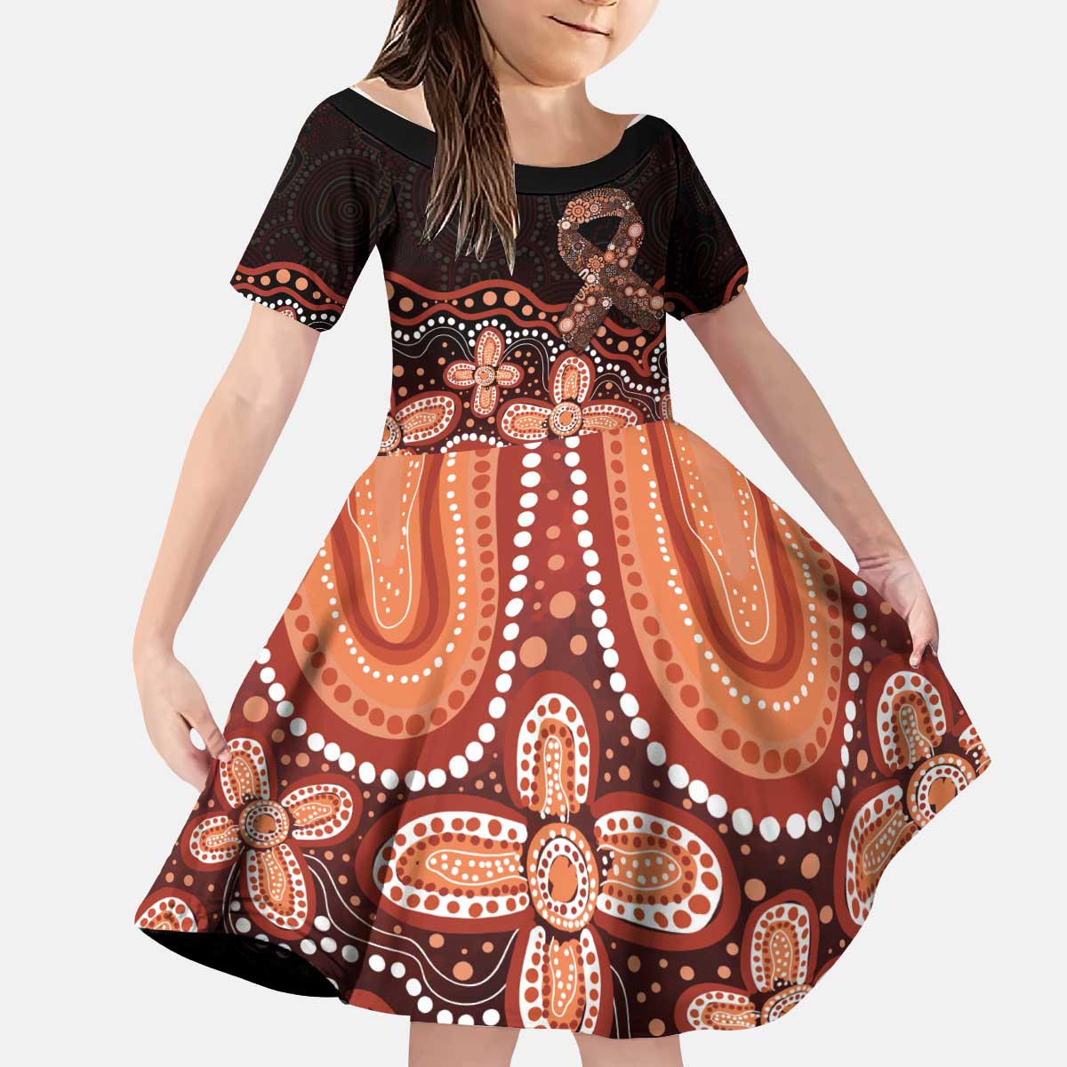 Australia Indigenous Personalized Kid Short Sleeve Dress Fight Leukemia Orange Ribbons - Aussie Hoodie