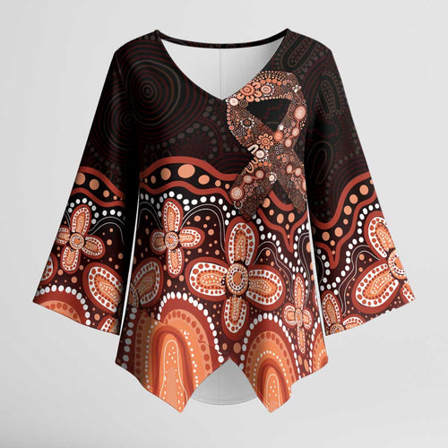 Australia Indigenous Personalized Kimono Sleeve Blouse Fight Leukemia Orange Ribbons - Aussie Hoodie