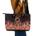 Australia Indigenous Personalized Leather Tote Bag Fight Leukemia Orange Ribbons - Aussie Hoodie