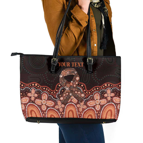 Australia Indigenous Personalized Leather Tote Bag Fight Leukemia Orange Ribbons - Aussie Hoodie
