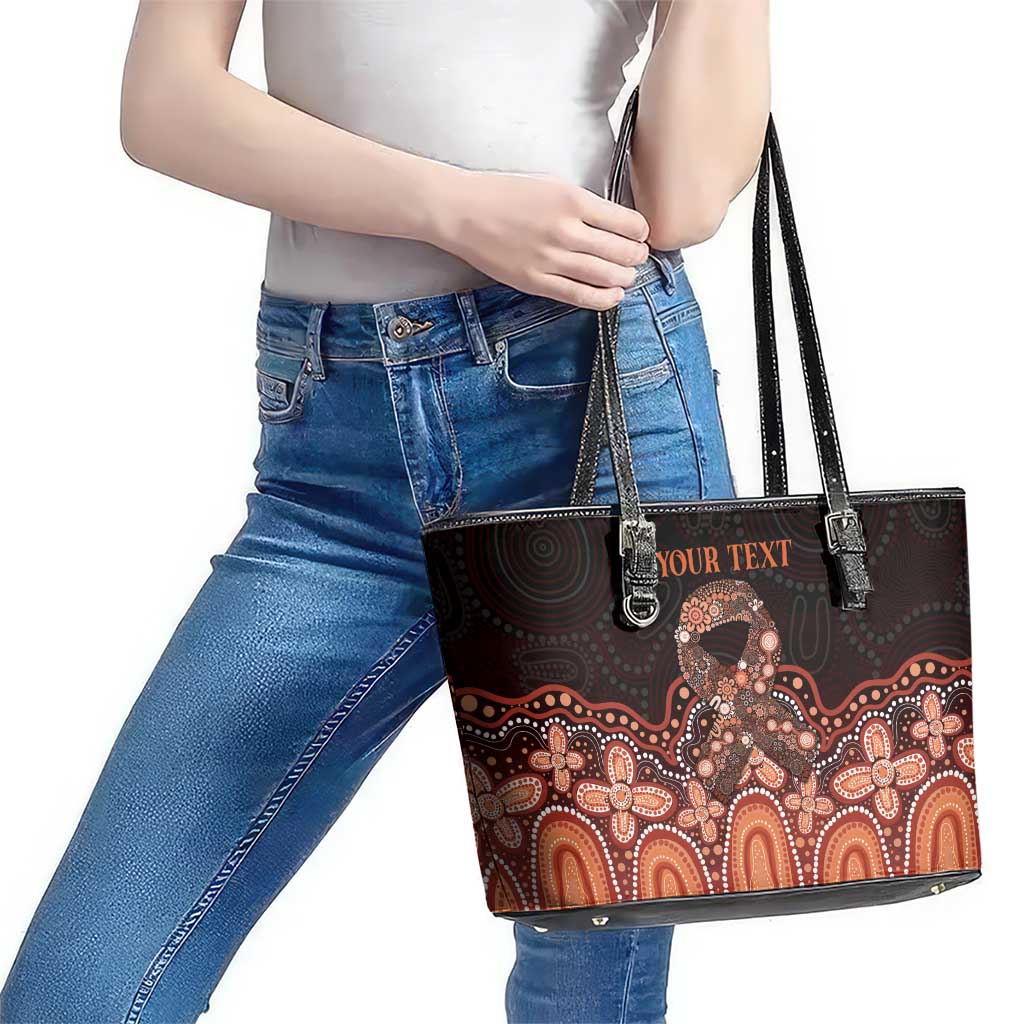 Australia Indigenous Personalized Leather Tote Bag Fight Leukemia Orange Ribbons - Aussie Hoodie