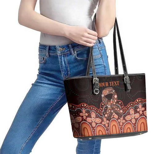 Australia Indigenous Personalized Leather Tote Bag Fight Leukemia Orange Ribbons - Aussie Hoodie