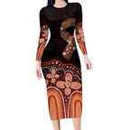 Australia Indigenous Personalized Long Sleeve Bodycon Dress Fight Leukemia Orange Ribbons - Aussie Hoodie