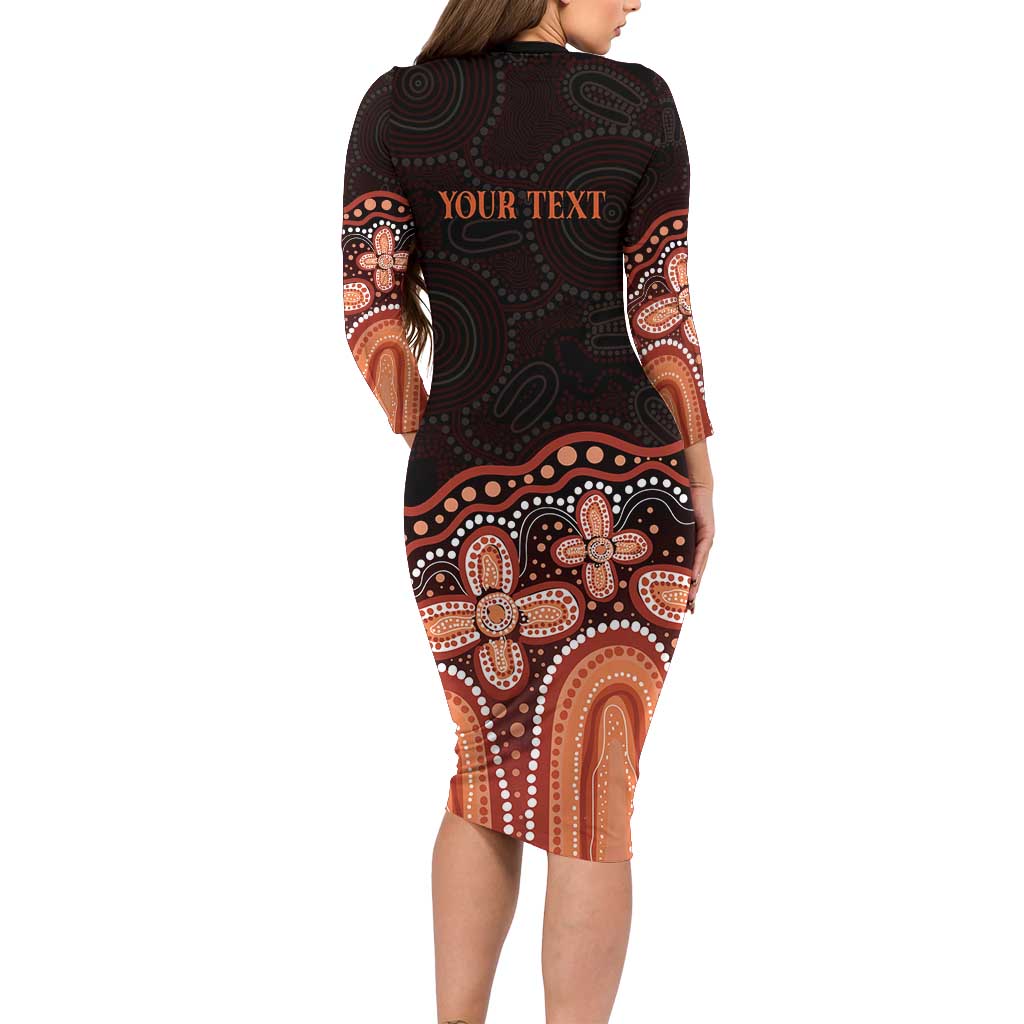 Australia Indigenous Personalized Long Sleeve Bodycon Dress Fight Leukemia Orange Ribbons - Aussie Hoodie