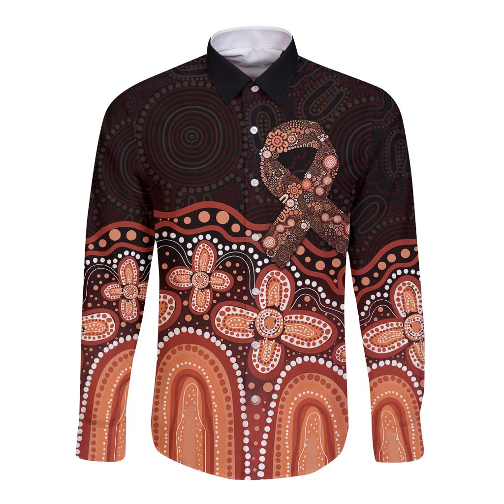 Australia Indigenous Personalized Long Sleeve Button Shirt Fight Leukemia Orange Ribbons - Aussie Hoodie