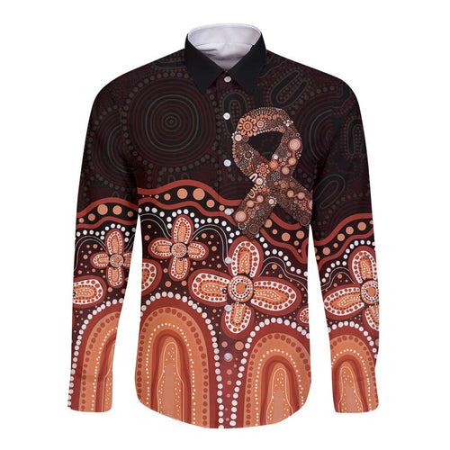 Australia Indigenous Personalized Long Sleeve Button Shirt Fight Leukemia Orange Ribbons - Aussie Hoodie