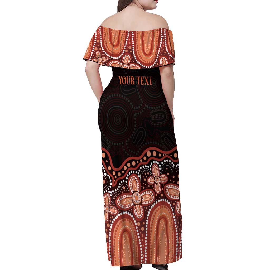 Australia Indigenous Personalized Off Shoulder Maxi Dress Fight Leukemia Orange Ribbons - Aussie Hoodie