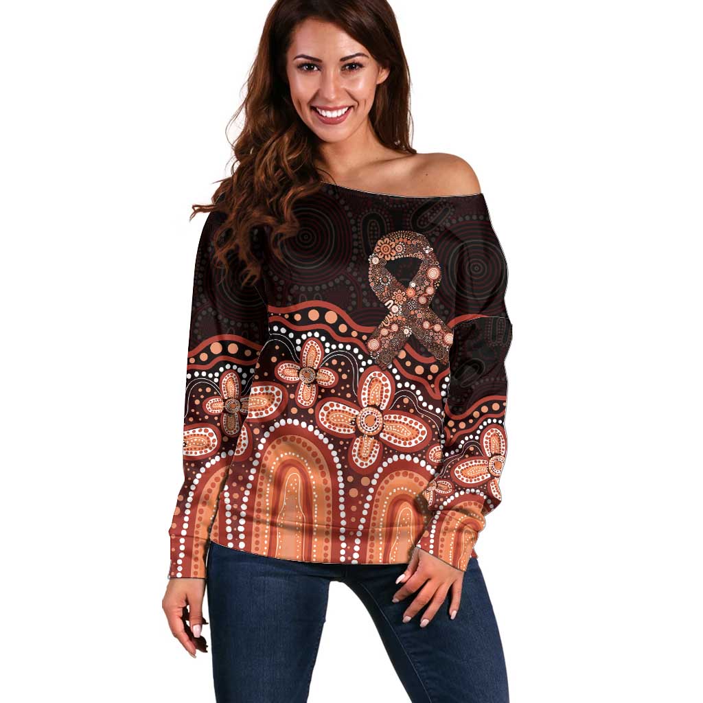 Australia Indigenous Personalized Off Shoulder Sweater Fight Leukemia Orange Ribbons - Aussie Hoodie