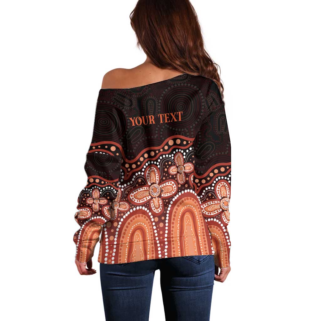 Australia Indigenous Personalized Off Shoulder Sweater Fight Leukemia Orange Ribbons - Aussie Hoodie