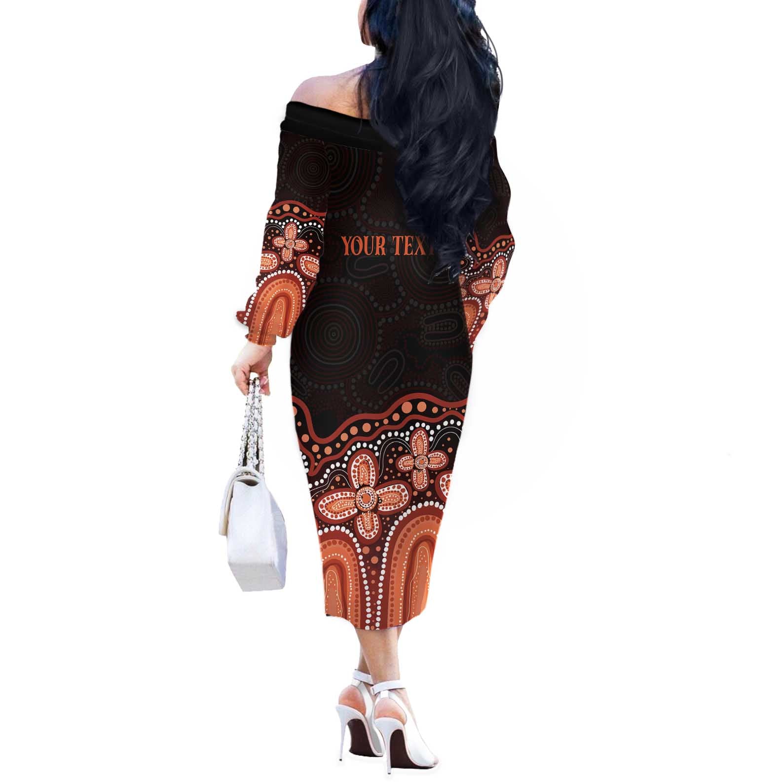 Australia Indigenous Personalized Off The Shoulder Long Sleeve Dress Fight Leukemia Orange Ribbons - Aussie Hoodie