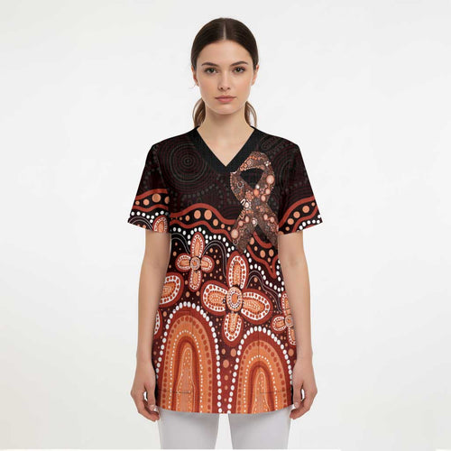Australia Indigenous Personalized Scrub Top Fight Leukemia Orange Ribbons - Aussie Hoodie