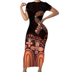 Australia Indigenous Personalized Short Sleeve Bodycon Dress Fight Leukemia Orange Ribbons - Aussie Hoodie