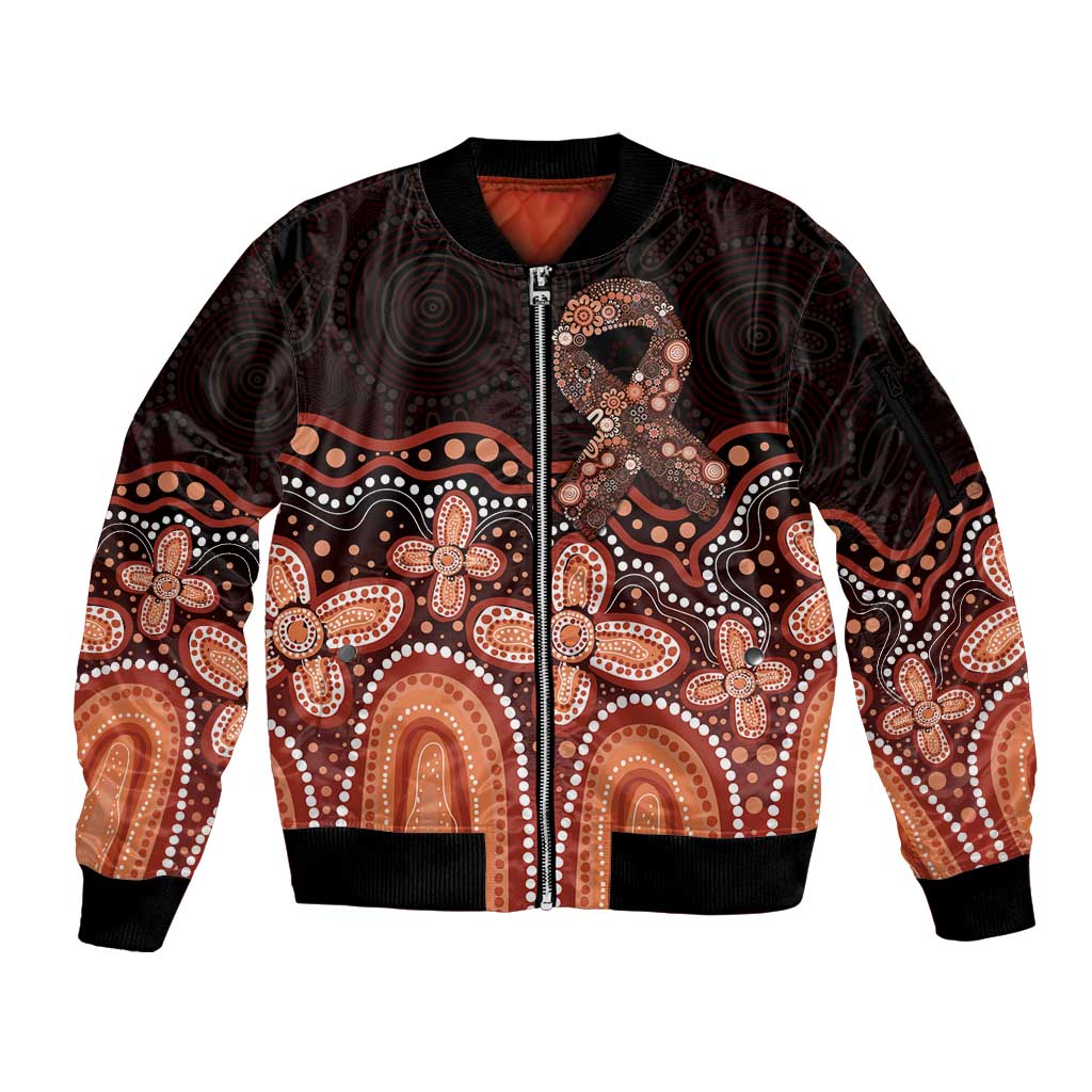 Australia Indigenous Personalized Sleeve Zip Bomber Jacket Fight Leukemia Orange Ribbons - Aussie Hoodie