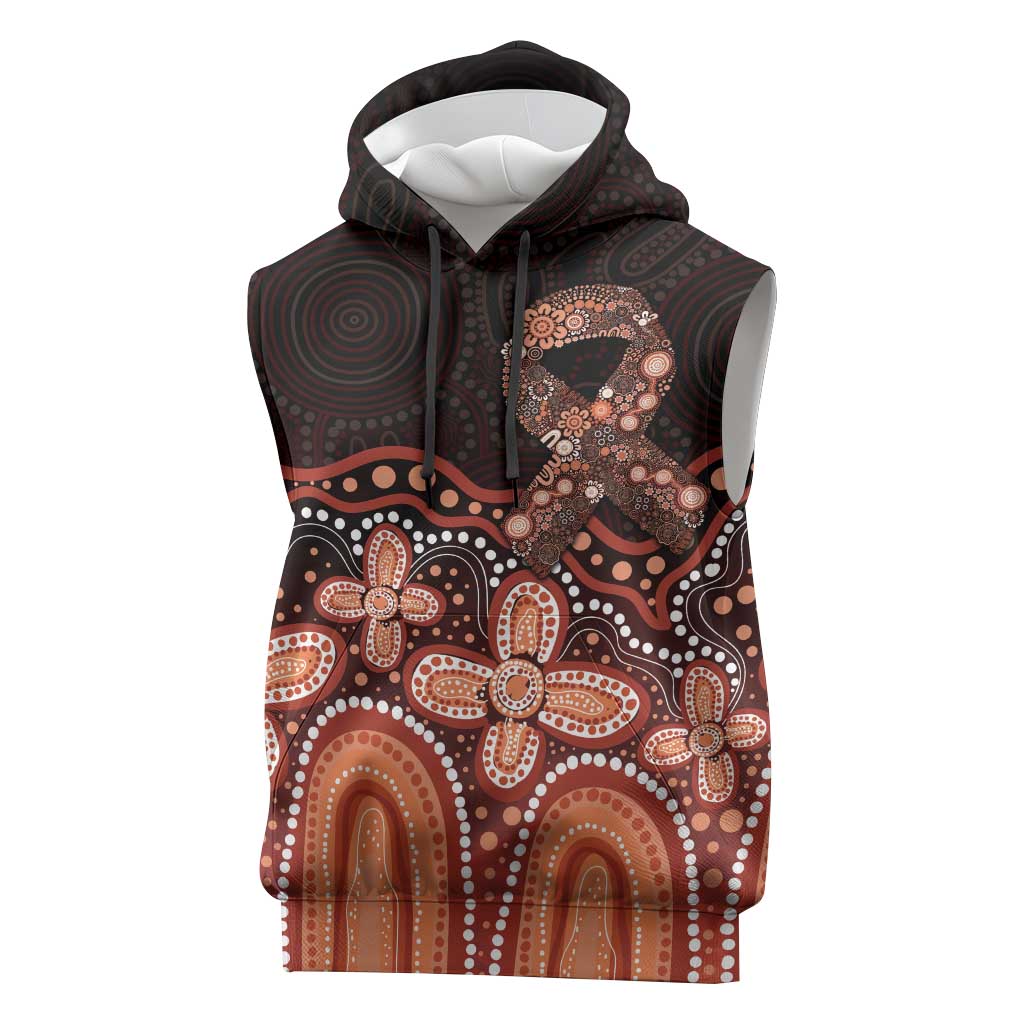 Australia Indigenous Personalized Sleeveless Hoodie Fight Leukemia Orange Ribbons - Aussie Hoodie