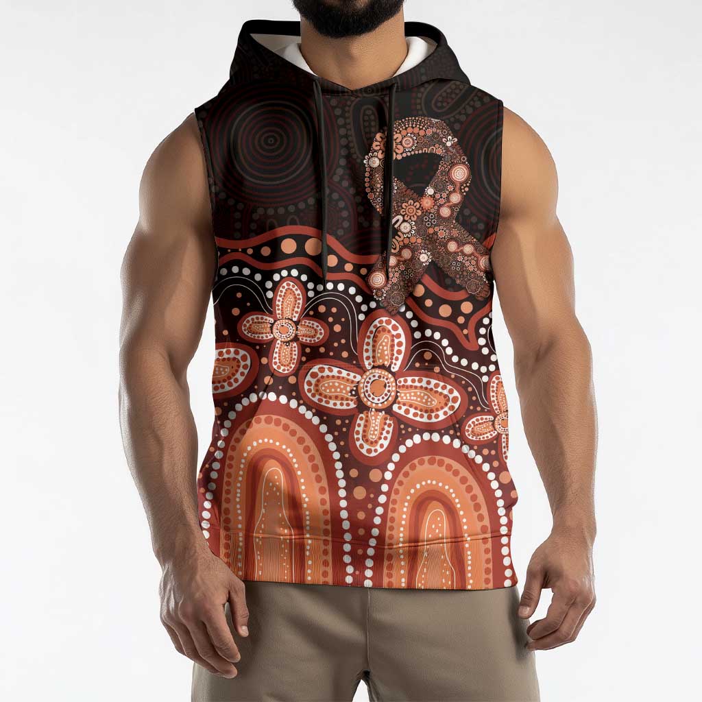 Australia Indigenous Personalized Sleeveless Hoodie Fight Leukemia Orange Ribbons - Aussie Hoodie
