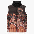 Australia Indigenous Personalized Sleeveless Puffer Jacket Fight Leukemia Orange Ribbons - Aussie Hoodie